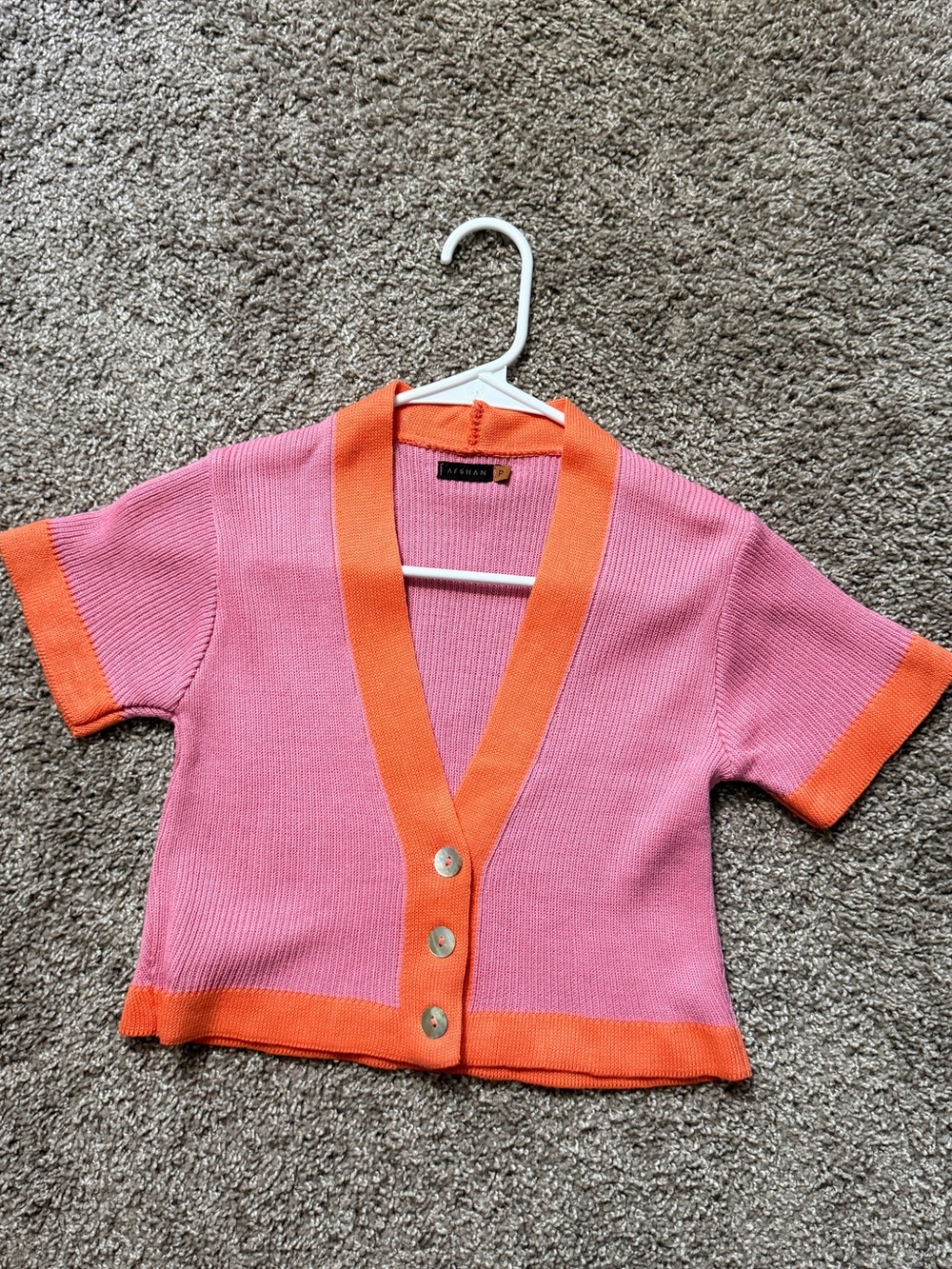 Pink and Orange Short Sleeve Button Cardigan
